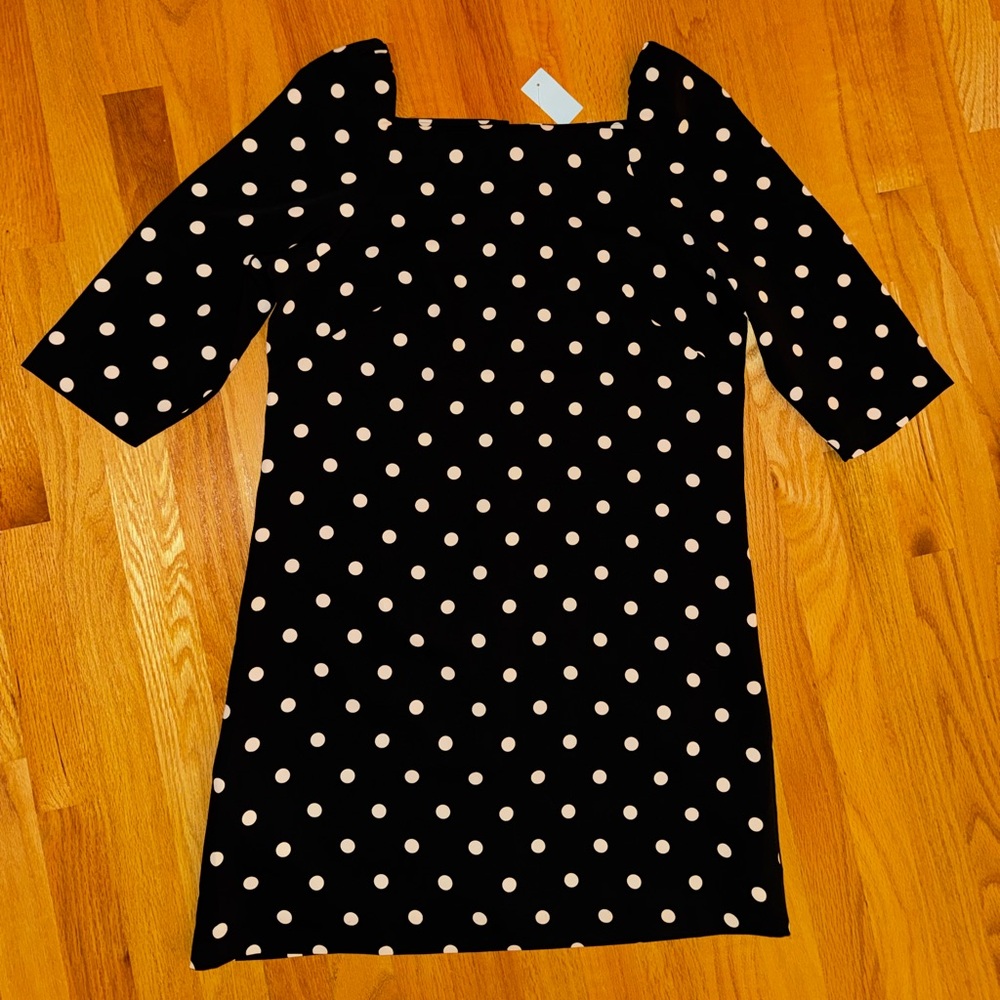 Ann Taylor - Black and White Polka Dot Mid Sleeve Dress